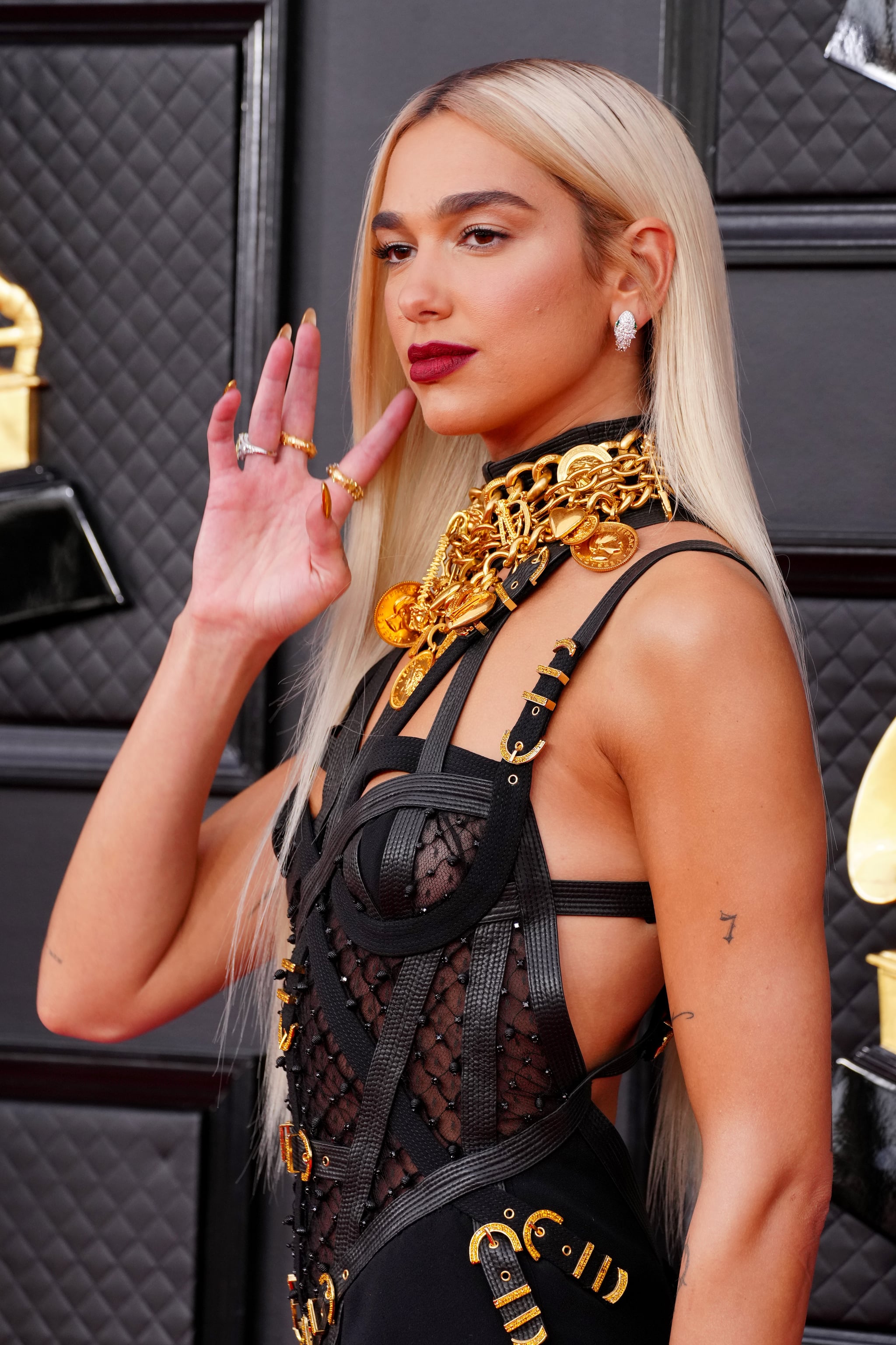 LAS VEGAS, NEVADA - APRIL 03: Dua Lipa attends the 64th Annual GRAMMY Awards at MGM Grand Garden Arena on April 03, 2022 in Las Vegas, Nevada. (Photo by Jeff Kravitz/FilmMagic)