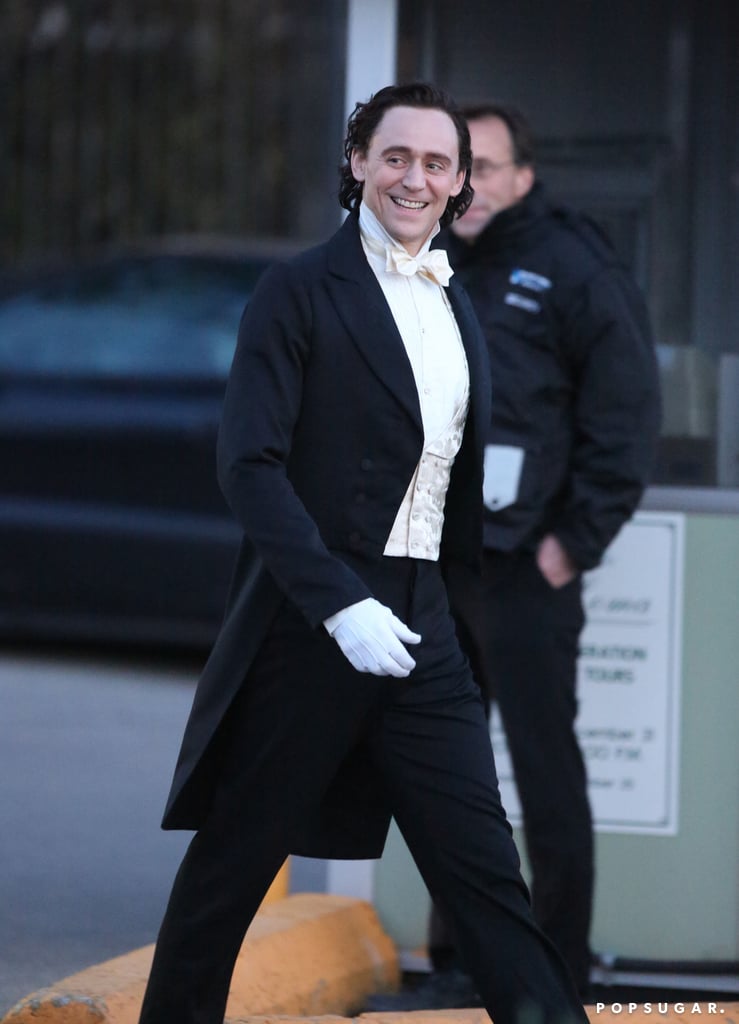 Tom got dressed up to film on April 23.