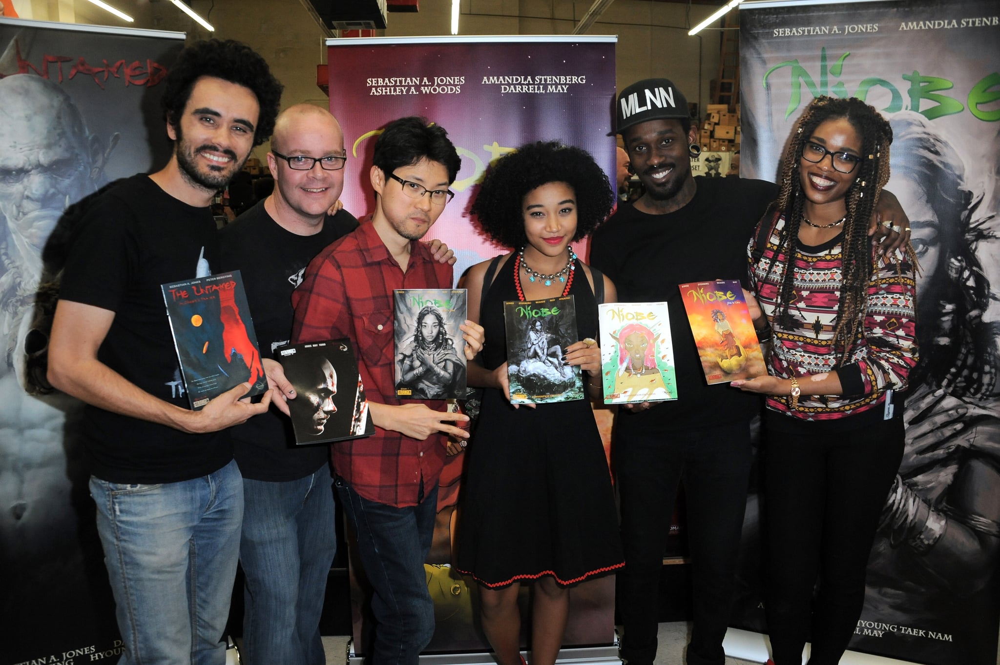 SANTA MONICA, CA - NOVEMBER 07:  Sebastian A Jones, Darrell May, Hyoung Taek Nam, Amandla Stenberg, Markus Prime and Ashley A. Woods at Amandla Stenberg's Launch Party For 