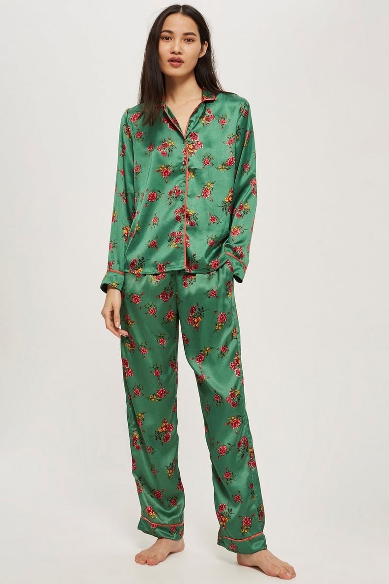 Topshop Green Satin Pyjama Set