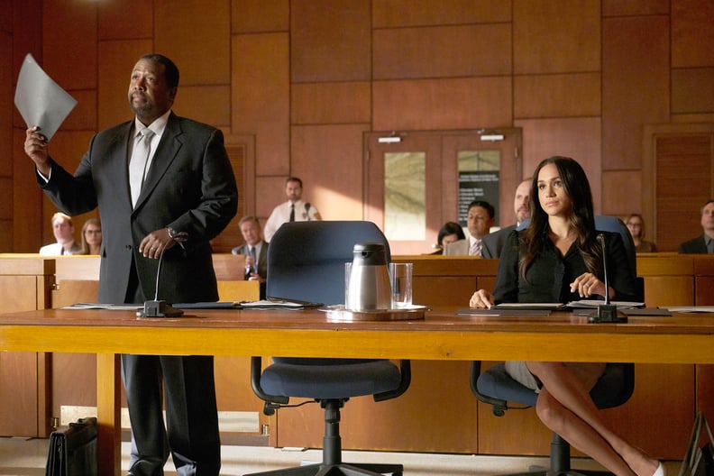 SUITS, from left: Wendell Pierce, Meghan Markle, 'Shame', (Season 7, ep. 709, aired Sept. 6, 2017). photo: Ian Watson/ USA Network/courtesy Everett Collection