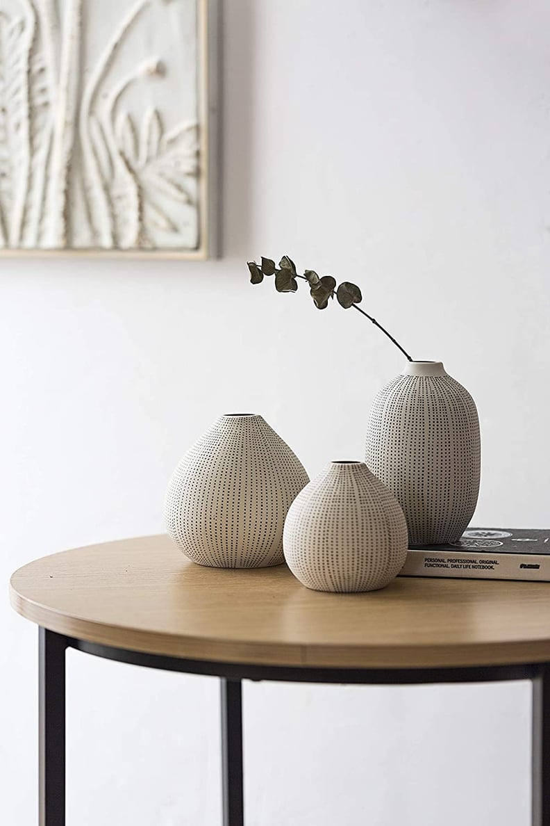 Textured Vases: Creative Co-Op White Stoneware Textured Black Polka Dots Vases