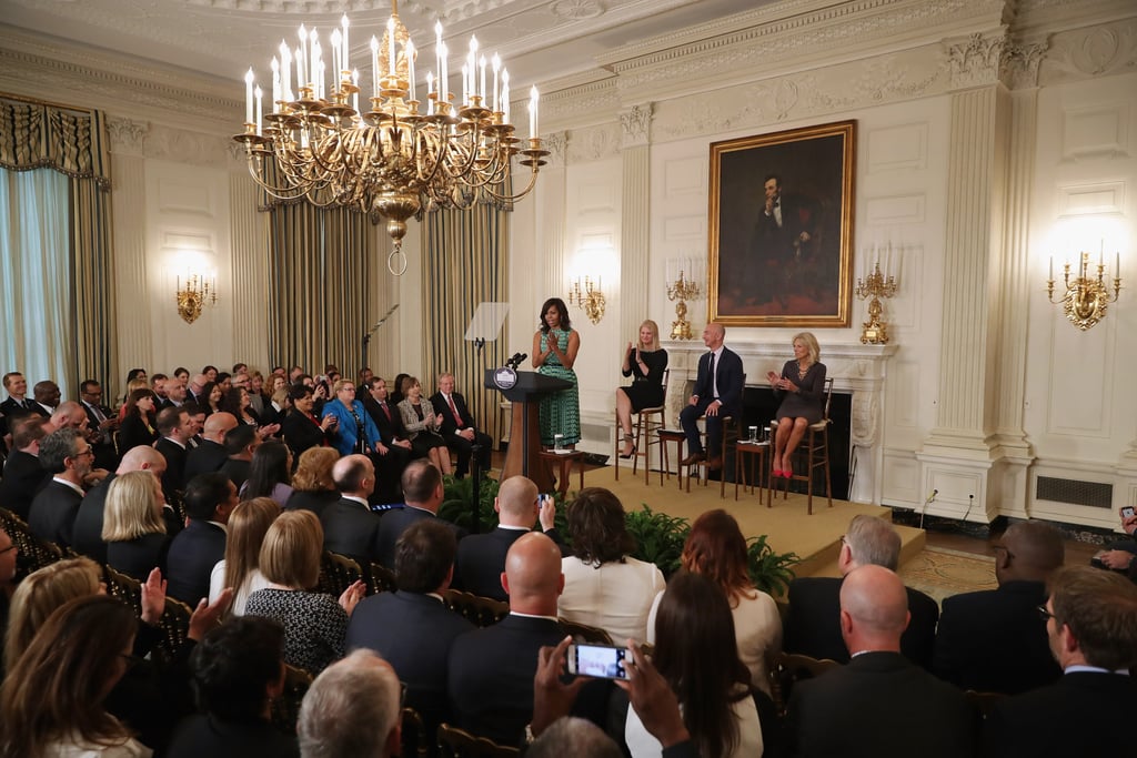 Michelle Obama Green and Blue Printed Dress May 2016