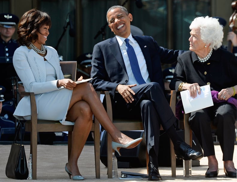 Laughing with former first lady Barbara Bush at the George W. Bush Presidential Center in 2013