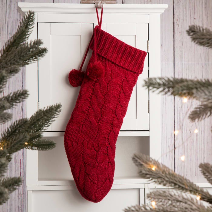 Red Knit Stocking With Poms