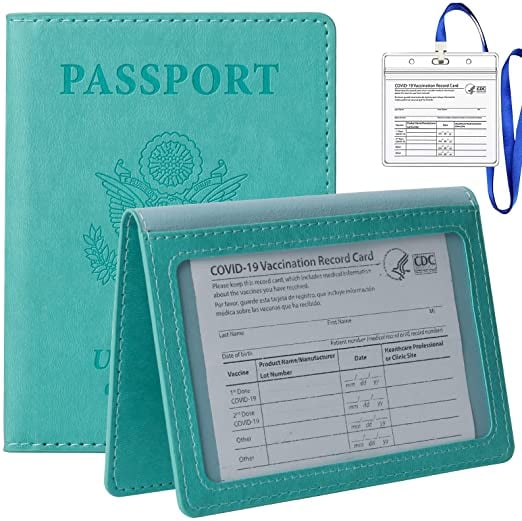Tigari Passport Cover and Vaccine Card Holder Combo in Teal