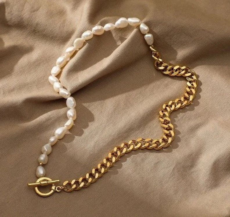 简单的珍珠金属拼接链不锈钢的一半