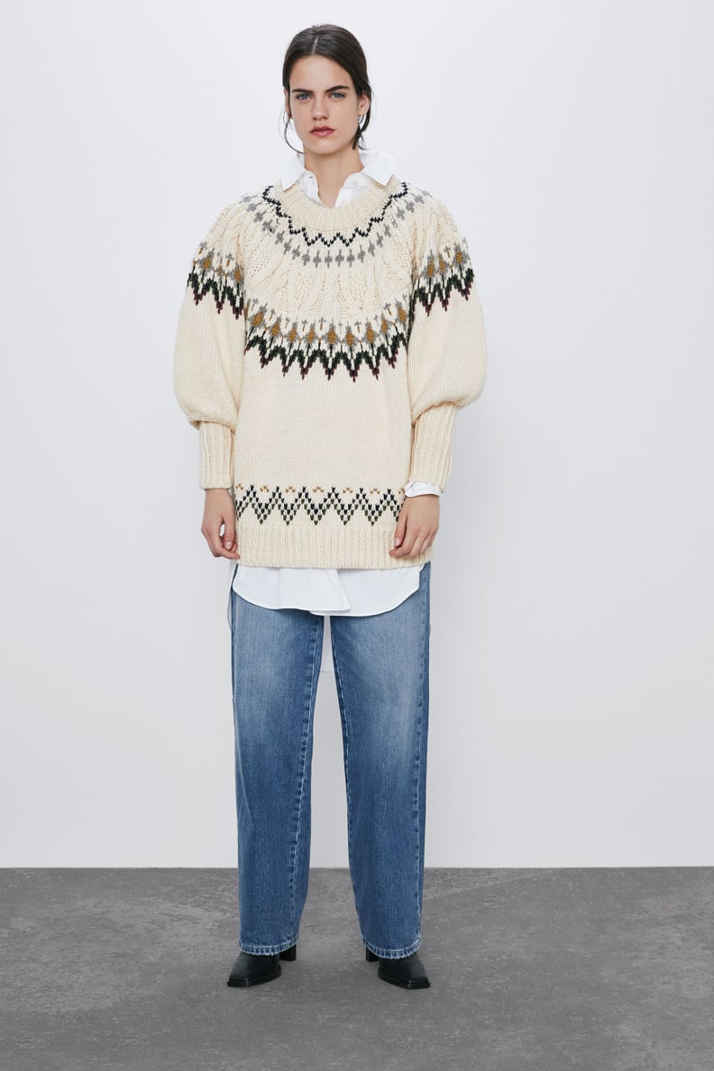 Zara Wool Blend Jacquard Sweater