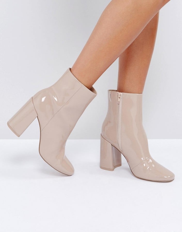 tan patent ankle boots