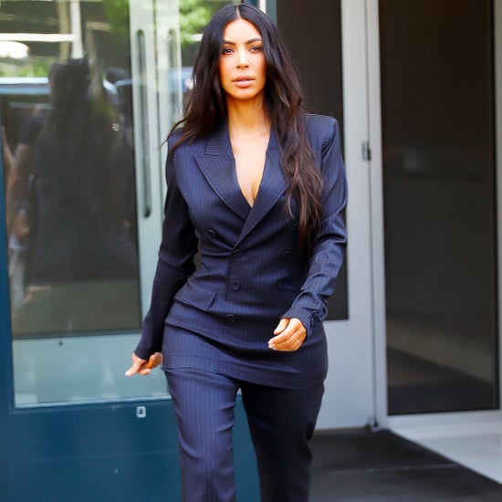 Kim Kardashian in Blue Pinstripe Suit