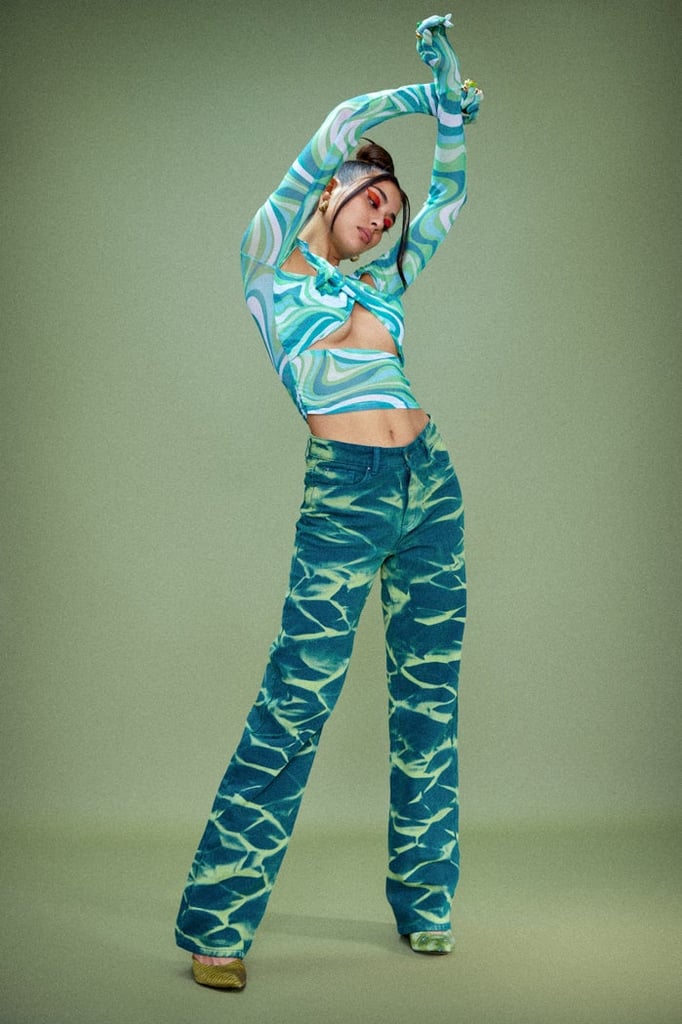 Green And Blue Printed Slouchy Fit Jeans