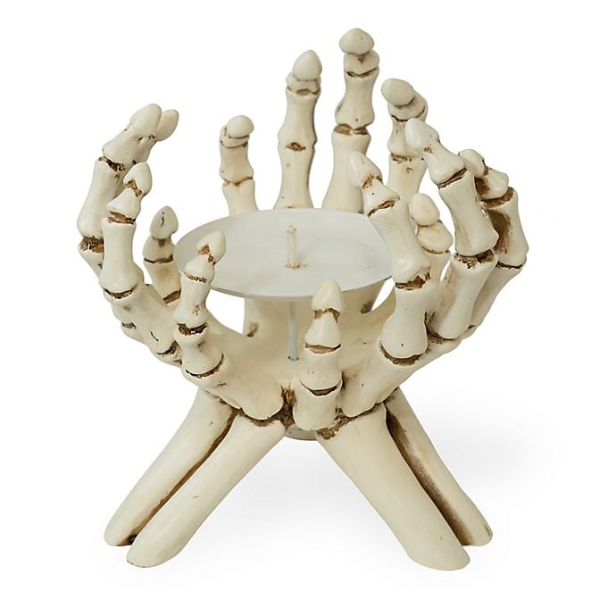 Boston International Skeleton Hand Candle Holder in White