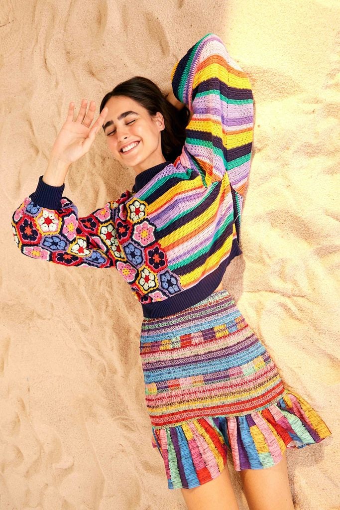 Farm Rio Colorful Stripes Mini Skirt