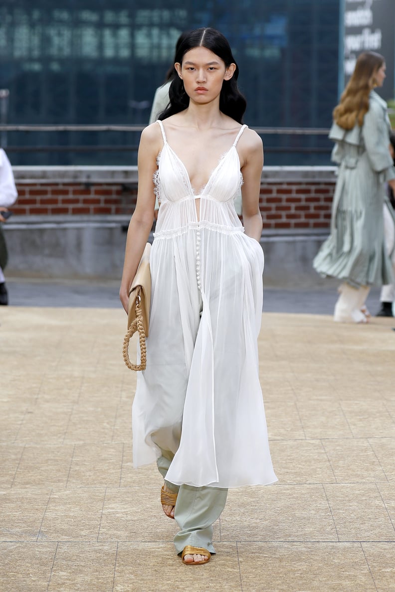 A Pink Dress Over Pants on the Brandon Maxwell Runway during New