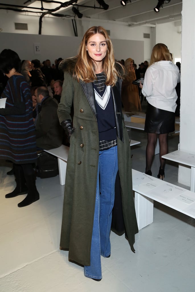 At the Misha Nonoo show, Olivia brought '70s style with flared jeans.