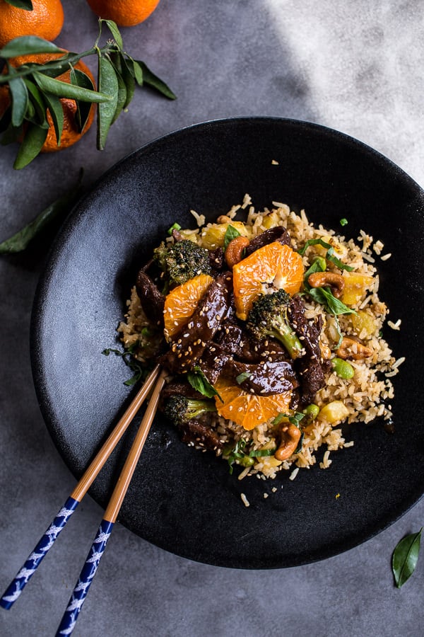 Orange Teriyaki Beef With Pineapple Edamame Fried Rice