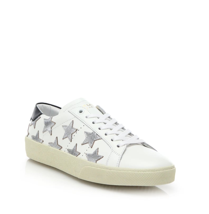 Saint Laurent Court Classic Leather & Metallic Star Sneakers