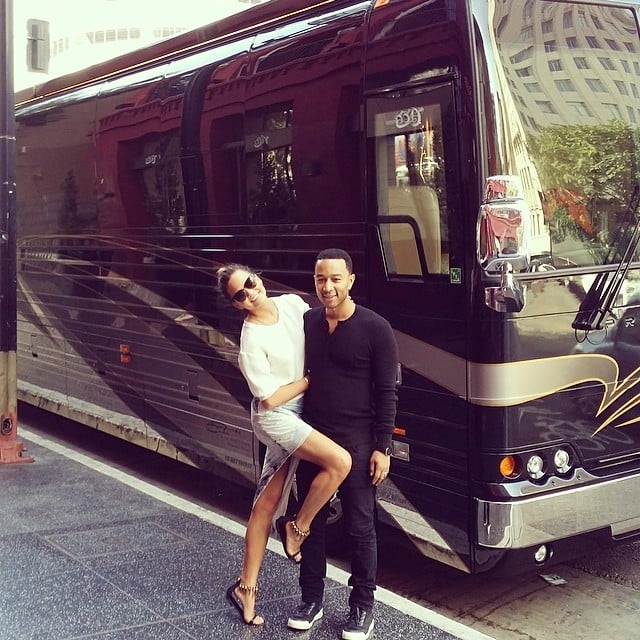 Chrissy Teigen cozied up with her husband, John Legend, in front of his tour bus.
Source: Instagram user chrissyteigen