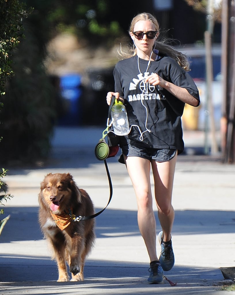 Amanda Seyfried took her dog for a run in LA on Thursday.