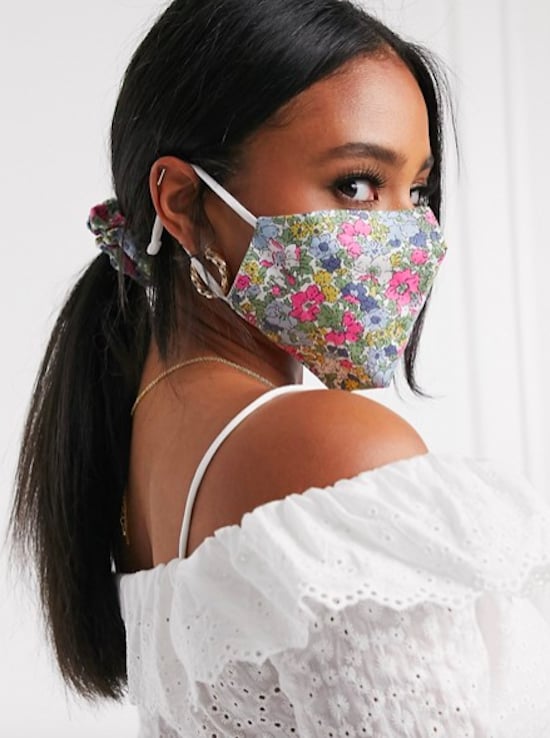 ASOS DESIGN Pink Floral Face Covering With Pouch & Scrunchie