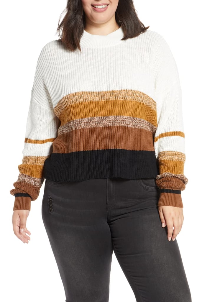 BP. Stripe Mock Neck Sweater