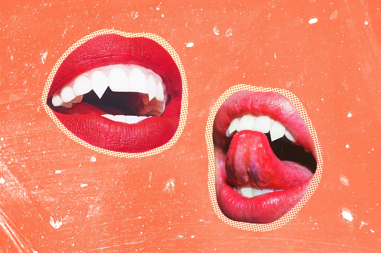 Design Image of Lips and Tongue on Orange Background