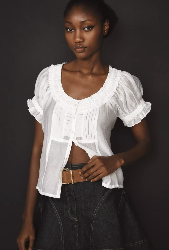 Anthropologie Pilcro Short-Sleeve Sheer Silky Blouse