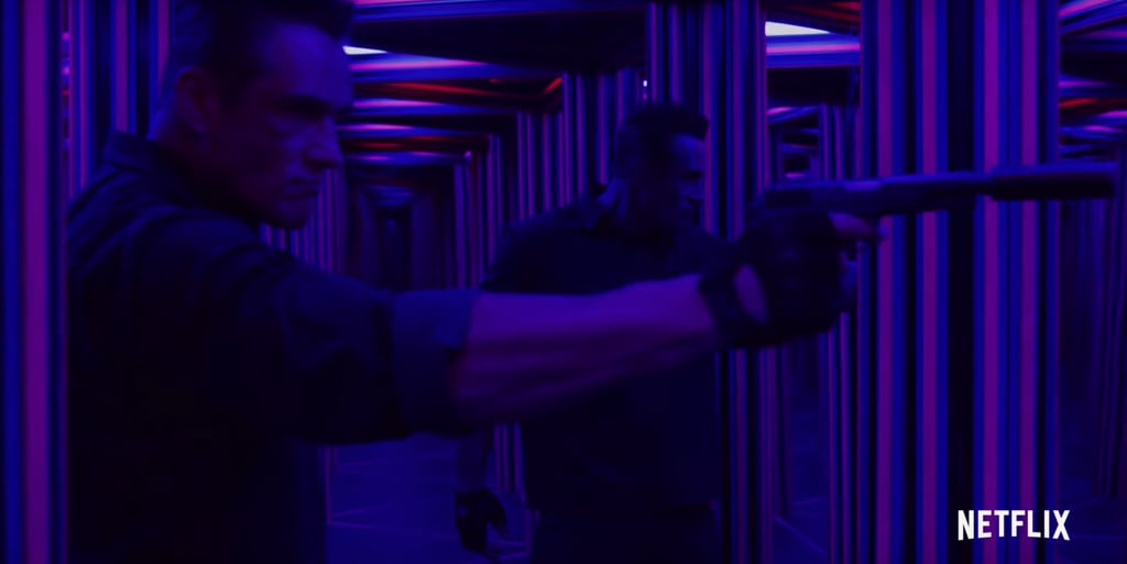 For instance, an assassin of some sort appears to be hunting someone through a hall-of-mirrors-type attraction.