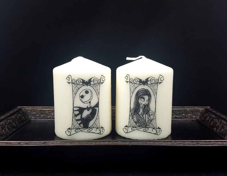 Jack and Sally Nightmare Before Christmas White Candles