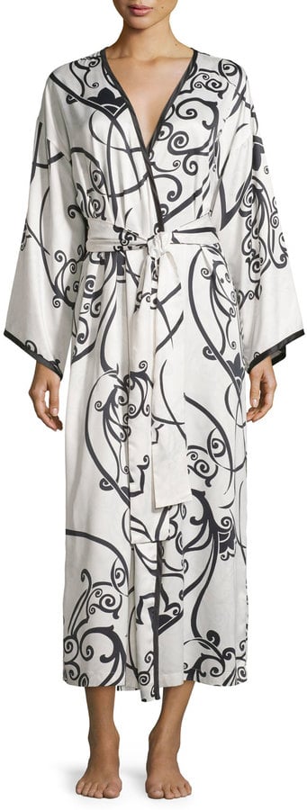 Natori Selis Long Robe, Black/Ivory ($180)