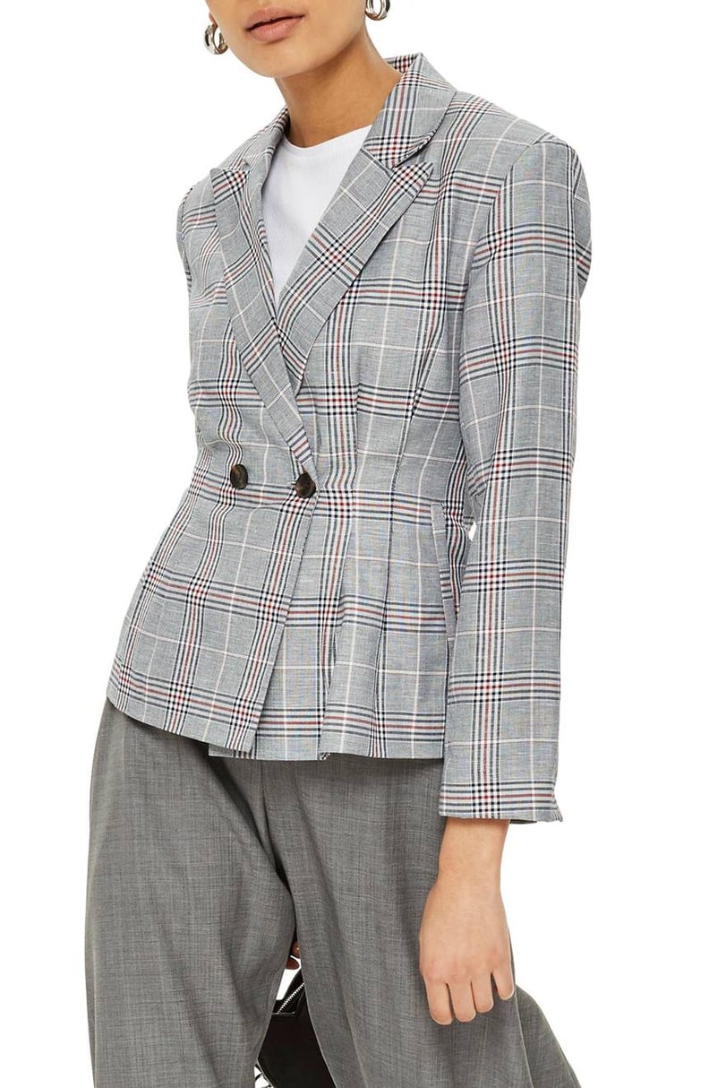 Topshop Cham Linen Checkered Jacket