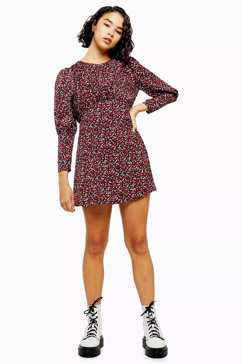 Topshop Printed Long Sleeve Mini Dress