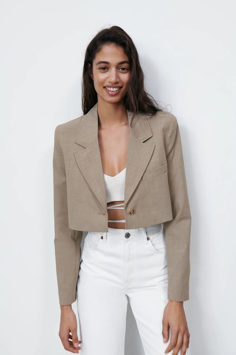 Zara Topstitched Cropped Blazer