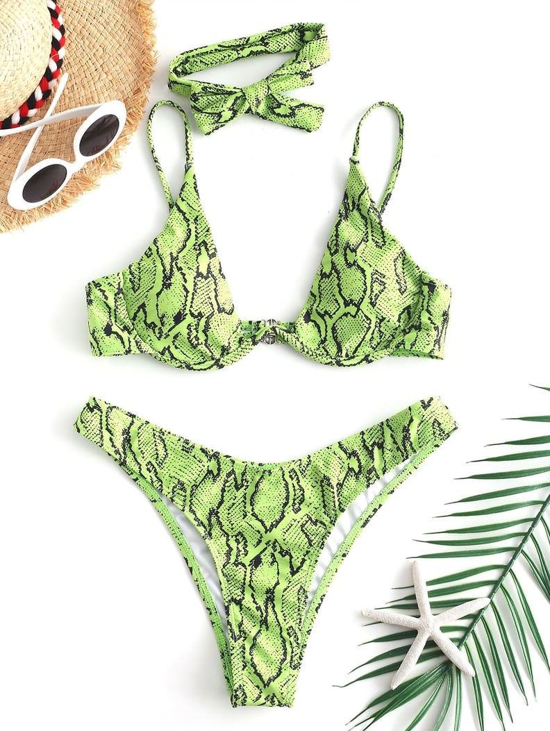 Zaful Snake-Print High-Cut Bikini Set