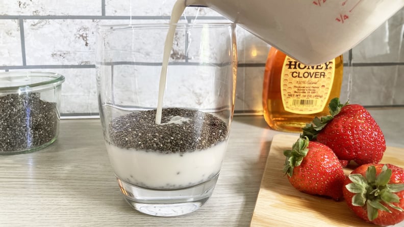 chia seed pudding: adding liquid