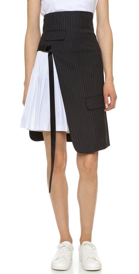 DKNY Pinstripe Wrap Skirt with Pleating ($445)
