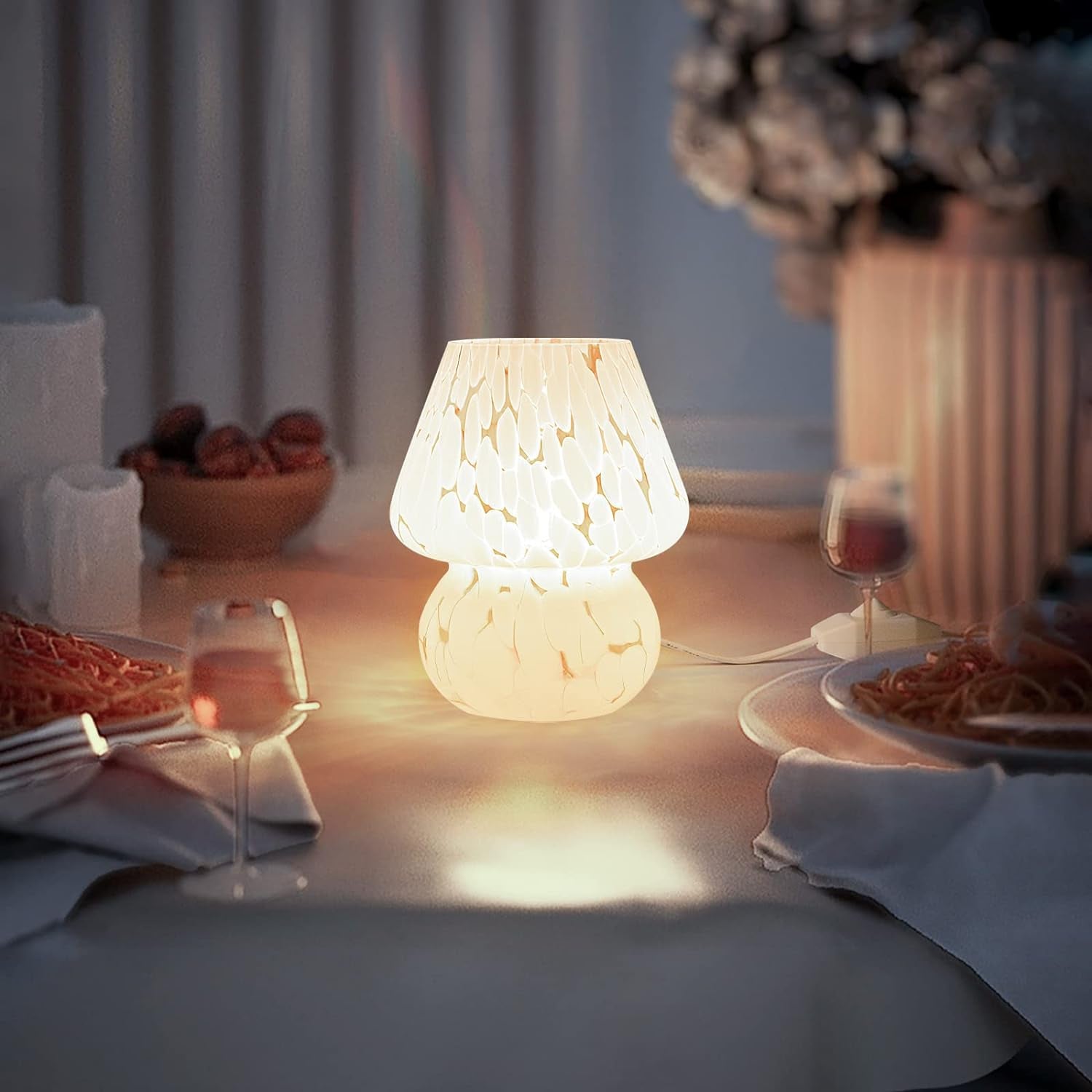 Brightech Mushroom LED Round Table Lamp - White