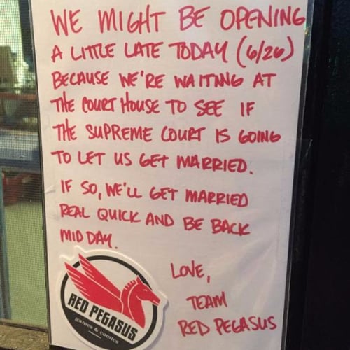 Sign Outside Comic Store About Gay Marriage