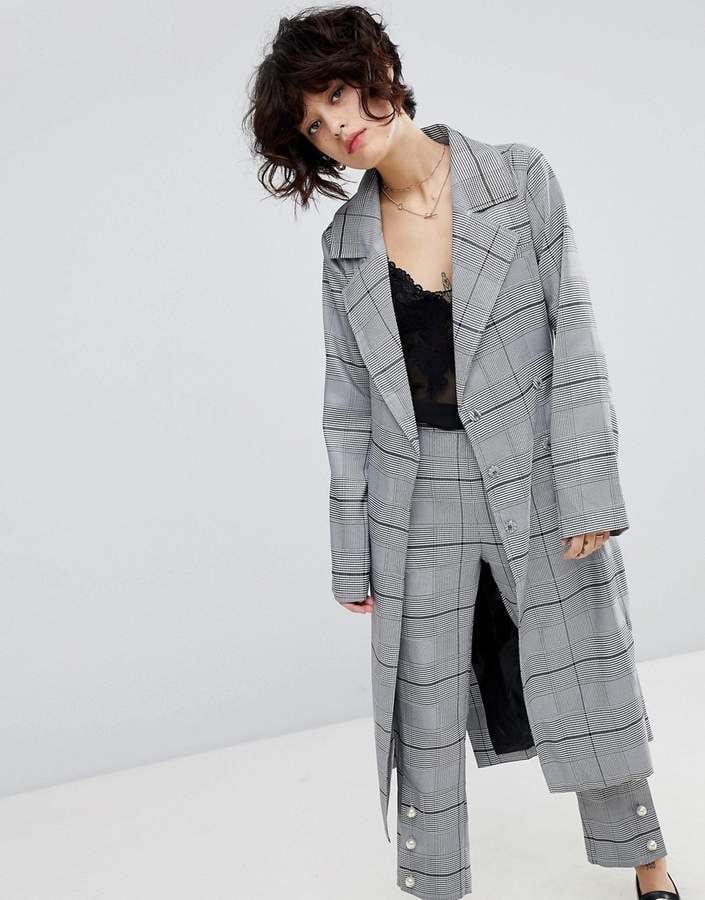 J.o.a. Wrap Mac Jacket In Suit Check Co-Ord