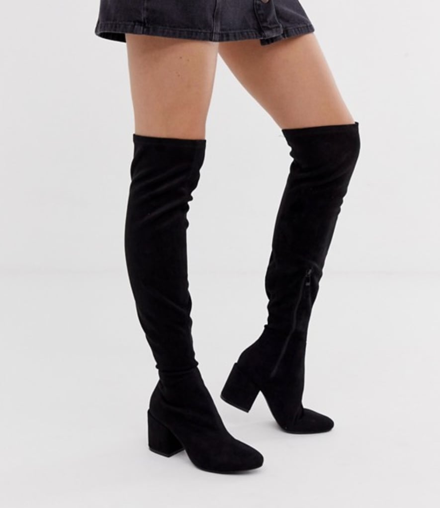 RAID Wide Fit Kola Black Round Toe Over the Knee Boots