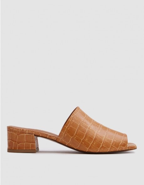 By Far Shoes Scandi Mule in Beige Embossed Croc