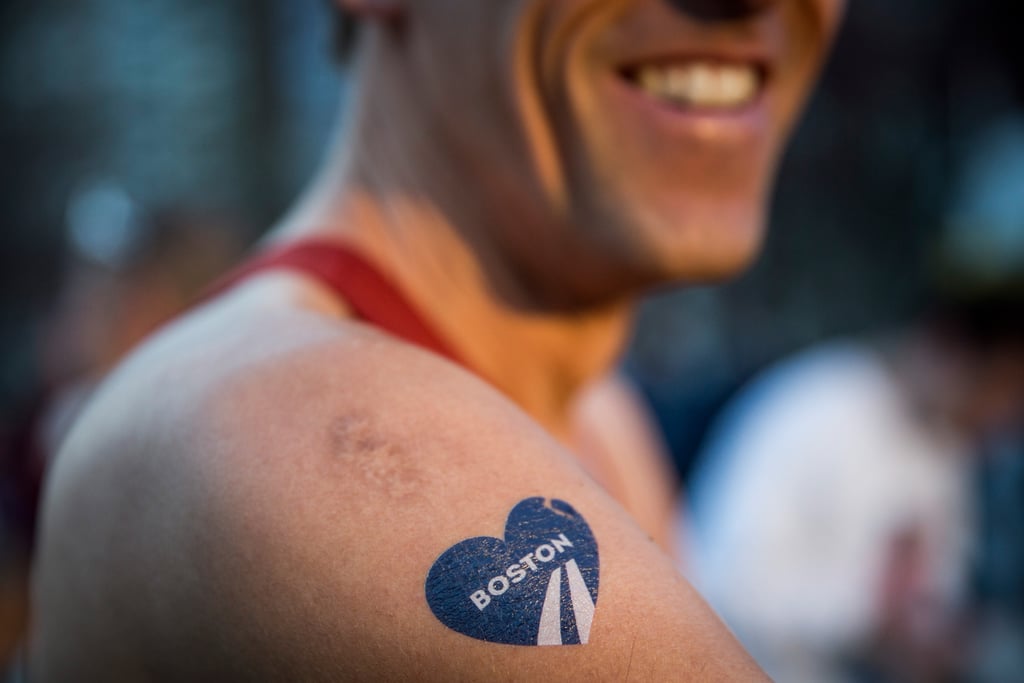 A man wore a temporary Boston heart tattoo for the big race.