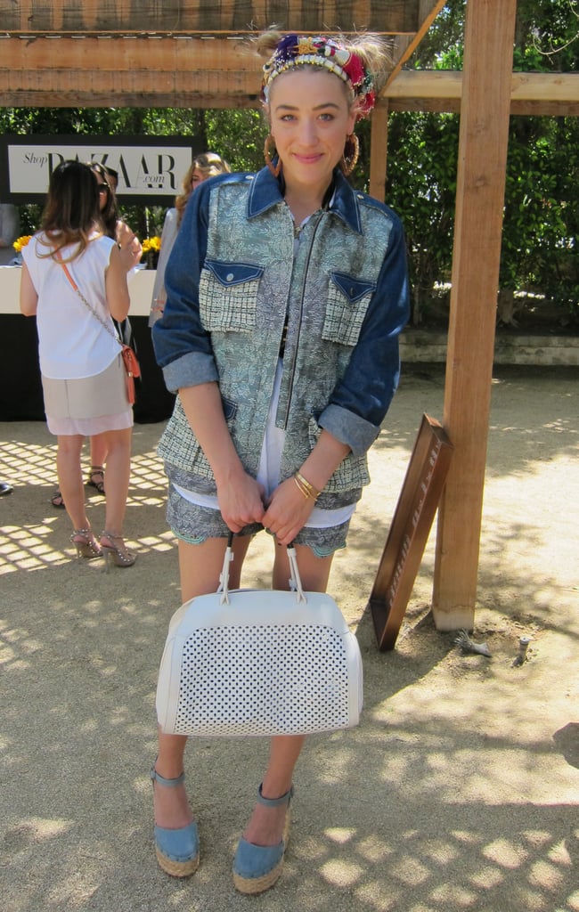 DJ Mia Moretti struck a pose in denim separates, sweet wedge espadrilles, and a ladylike white satchel.
Source: Chi Diem Chau