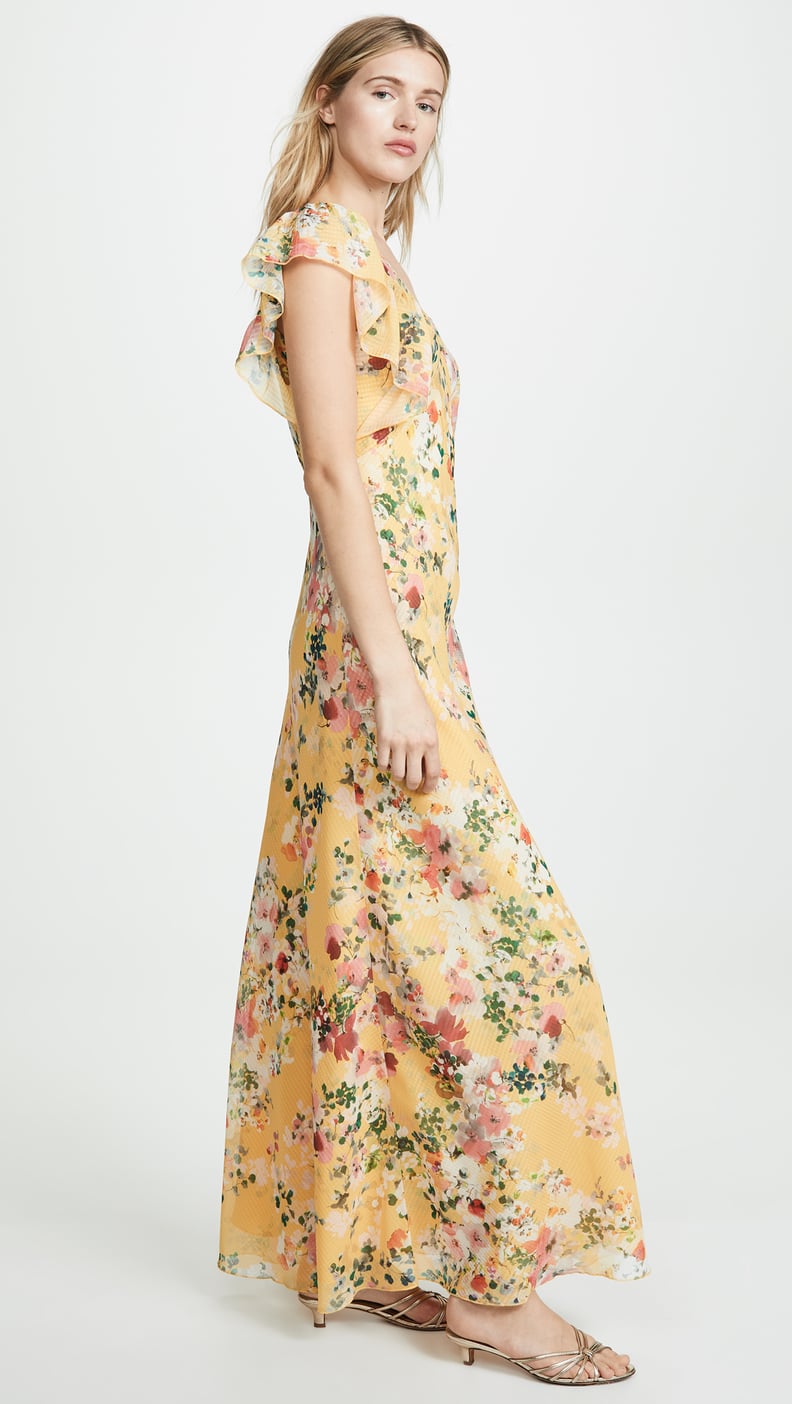 Divine Heritage Pintuck Ruffle Maxi Dress