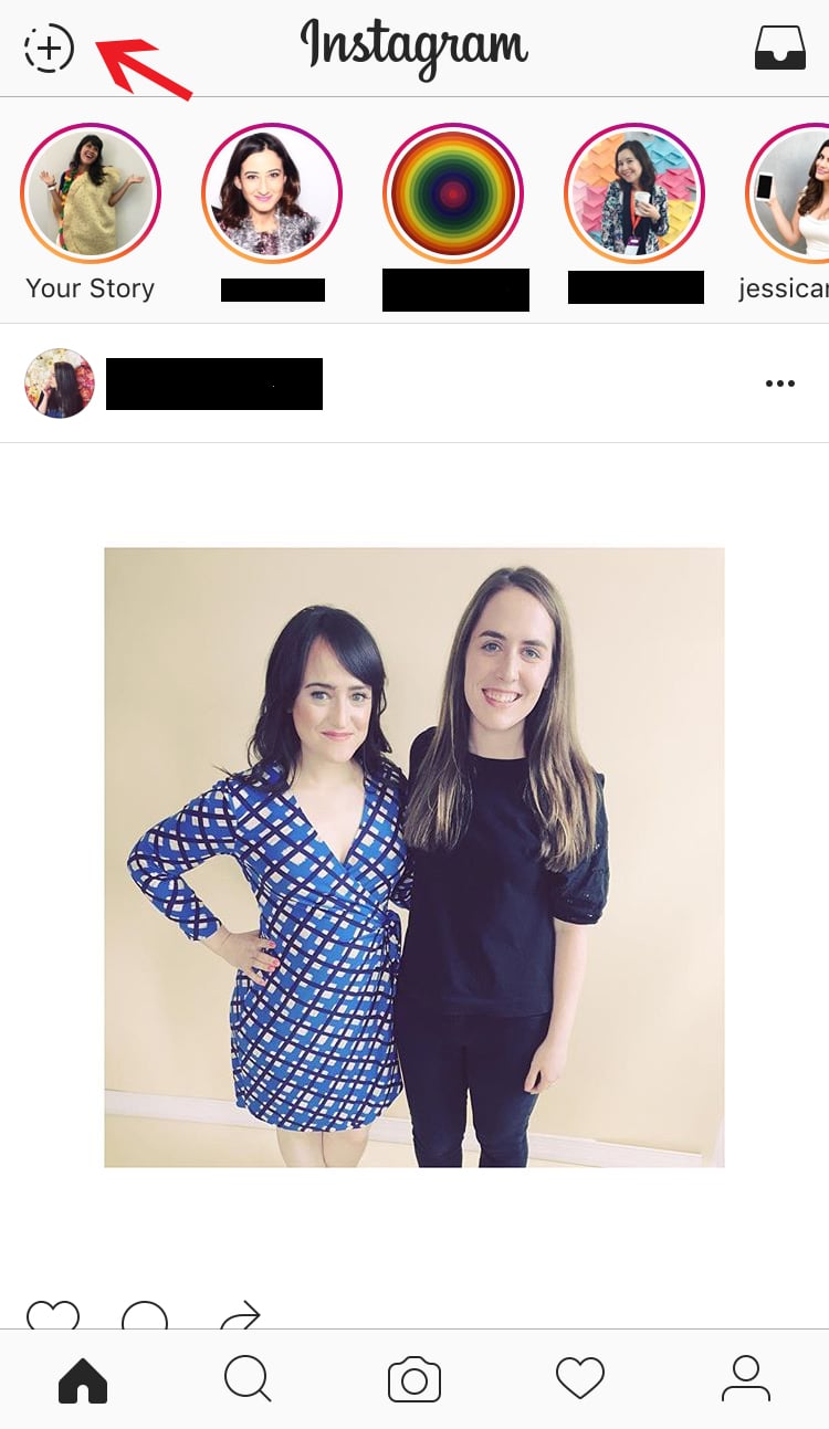 To start an Instagram Story, tap on the plus icon in the top left corner.