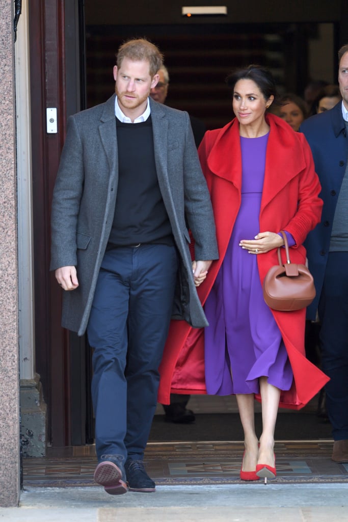 Meghan Markle Red and Purple Outfit Birkenhead January 2018