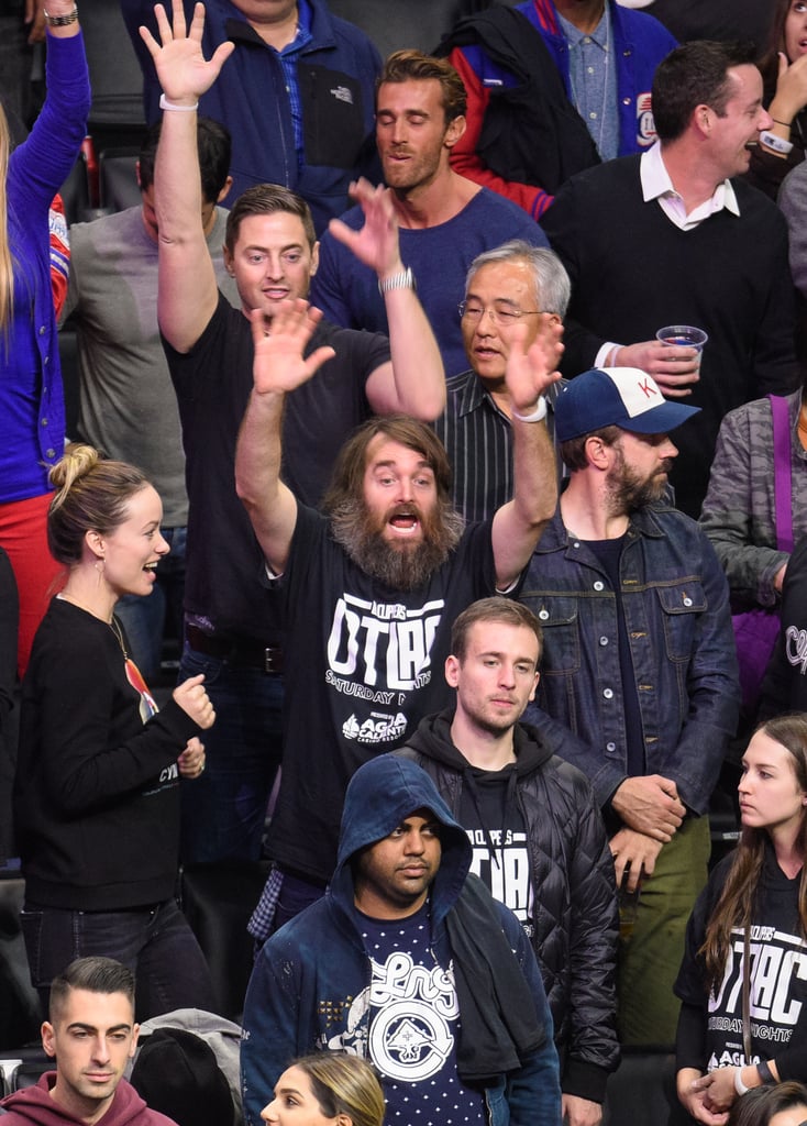 Olivia Wilde, Jason Sudeikis, and Will Forte Clippers Game