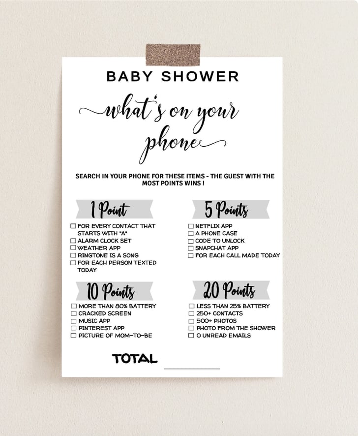 BabyShower Games For Men What's in Your Phone Game BabyShower