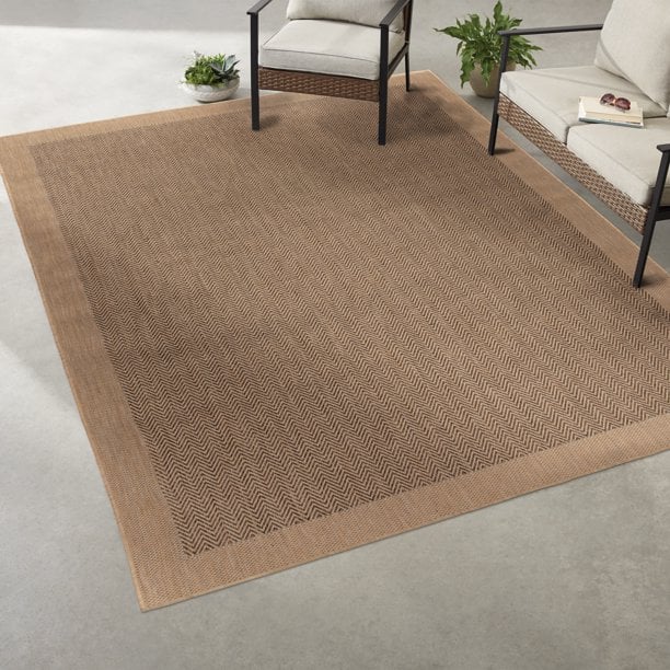 Mainstays 6'6"x9'6" Brown Neutral Border Outdoor Area Rug