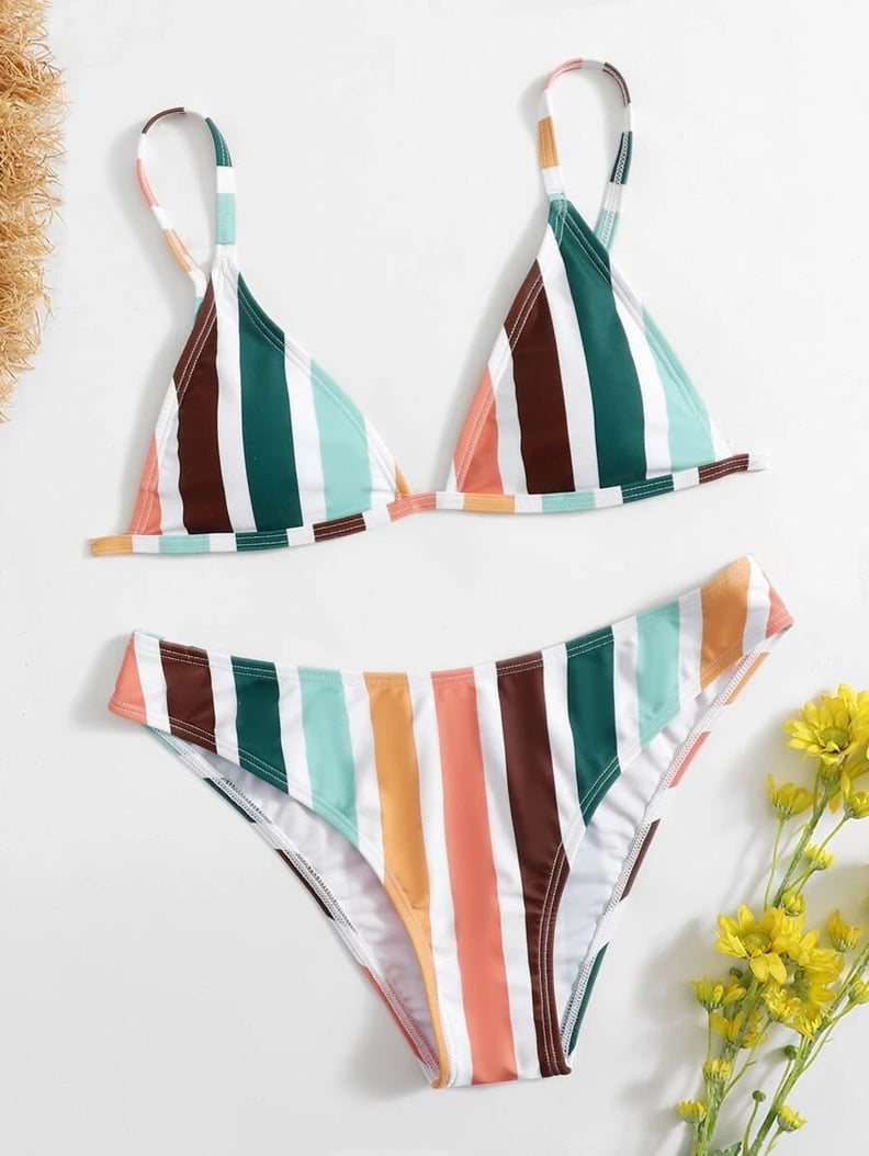 Romwe Stripe Triangle Bikini Swimsuit